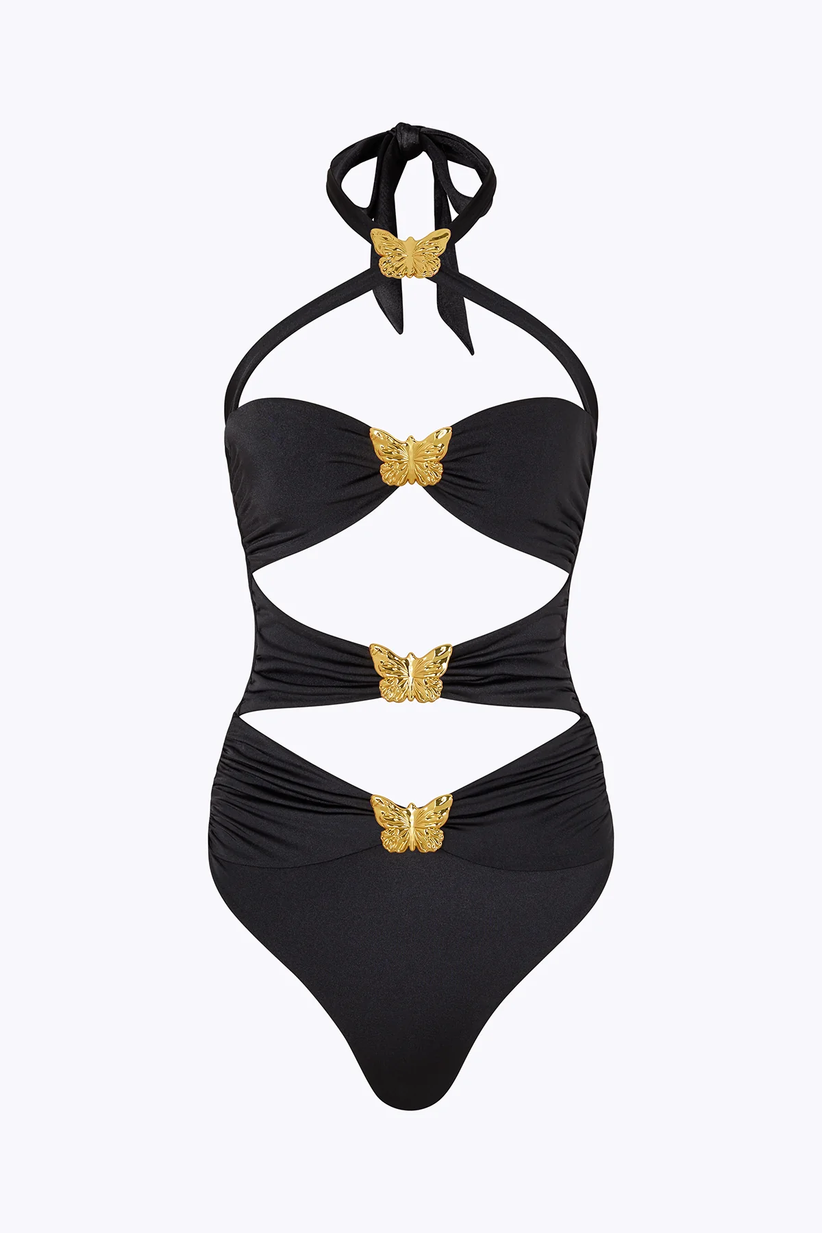Diamond Butterfly Cut Out Swimsuit - Black