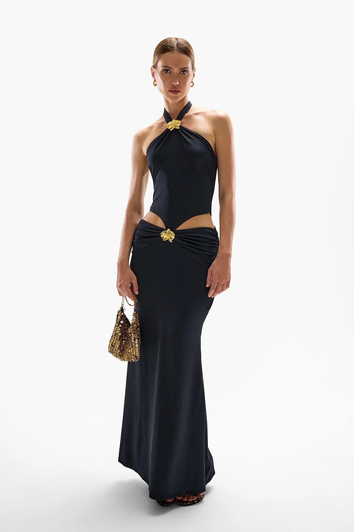 Imperial Orchid Maxi Dress - Black