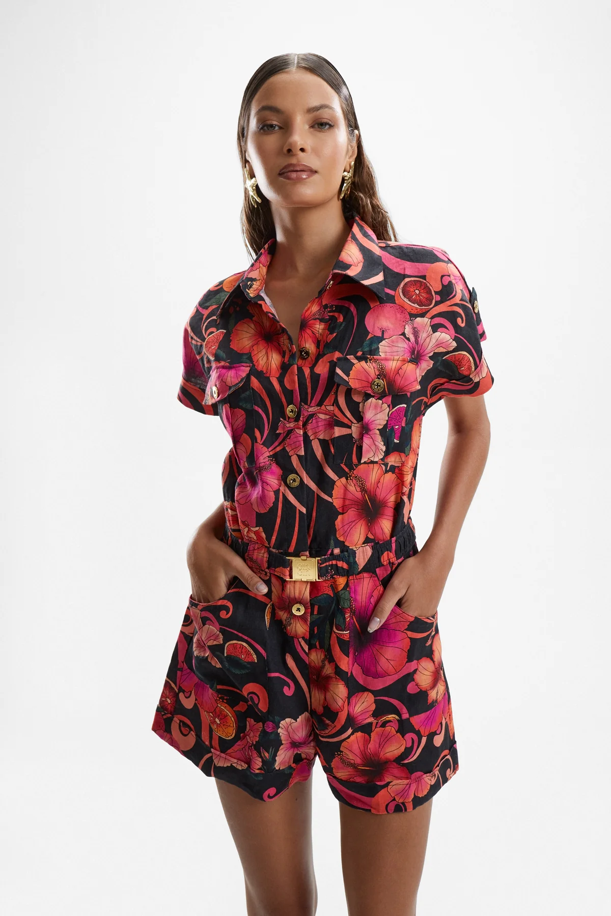 Spy Linen Playsuit - Hibiscus Pink - Image 3